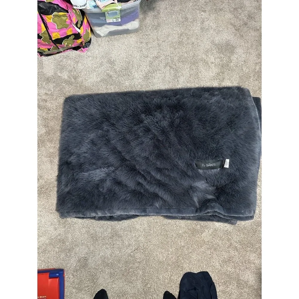 By Santi Faux Fur Throw Blanket King Size‎ 310x250 CM Plush Warm Cozy Black
